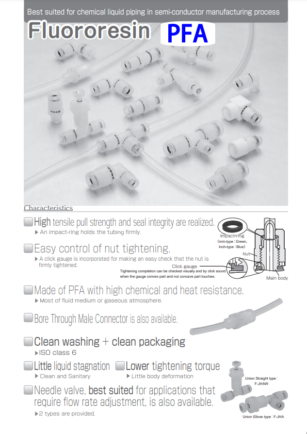 PISCO PFA CATALOG PFA SERIES: BEST SUITED FOR CHEMICAL LIQUID PIPING IN SEMI-CONDUCTOR MANUFACTURING PROCESS